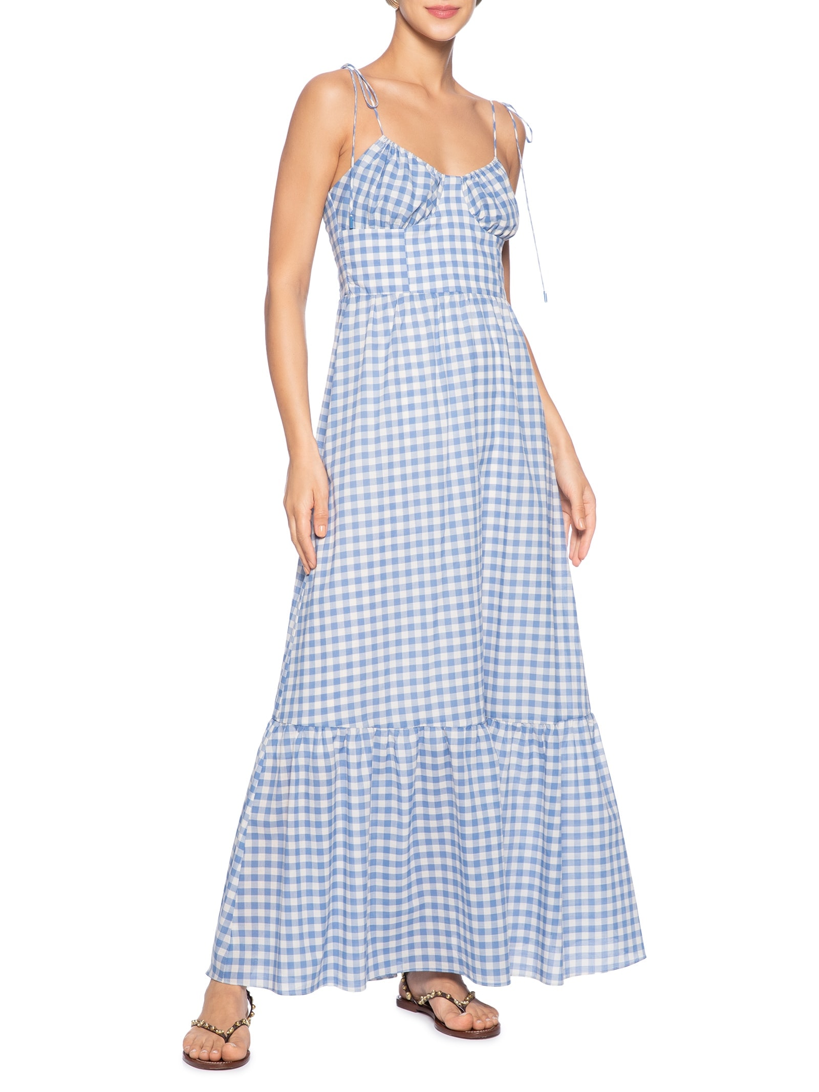 Vestido Longo Algodão Vichy Azul Dress To