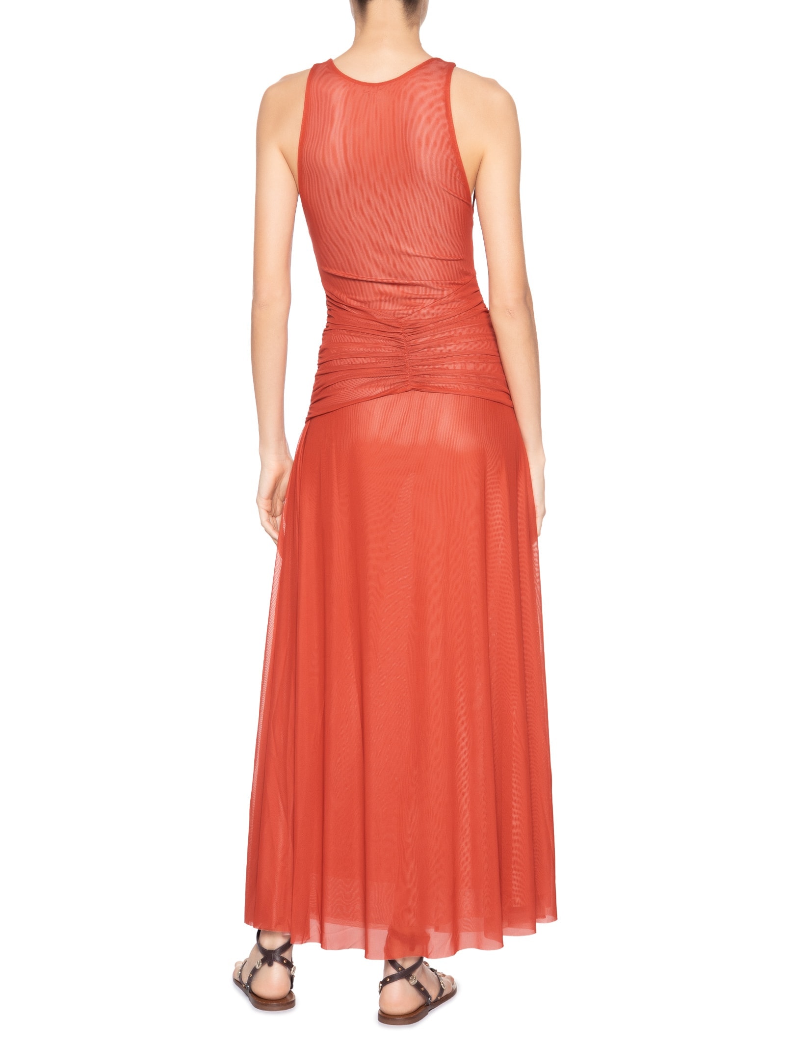 Vestido Longo Amarração Tule Vermelho Farm