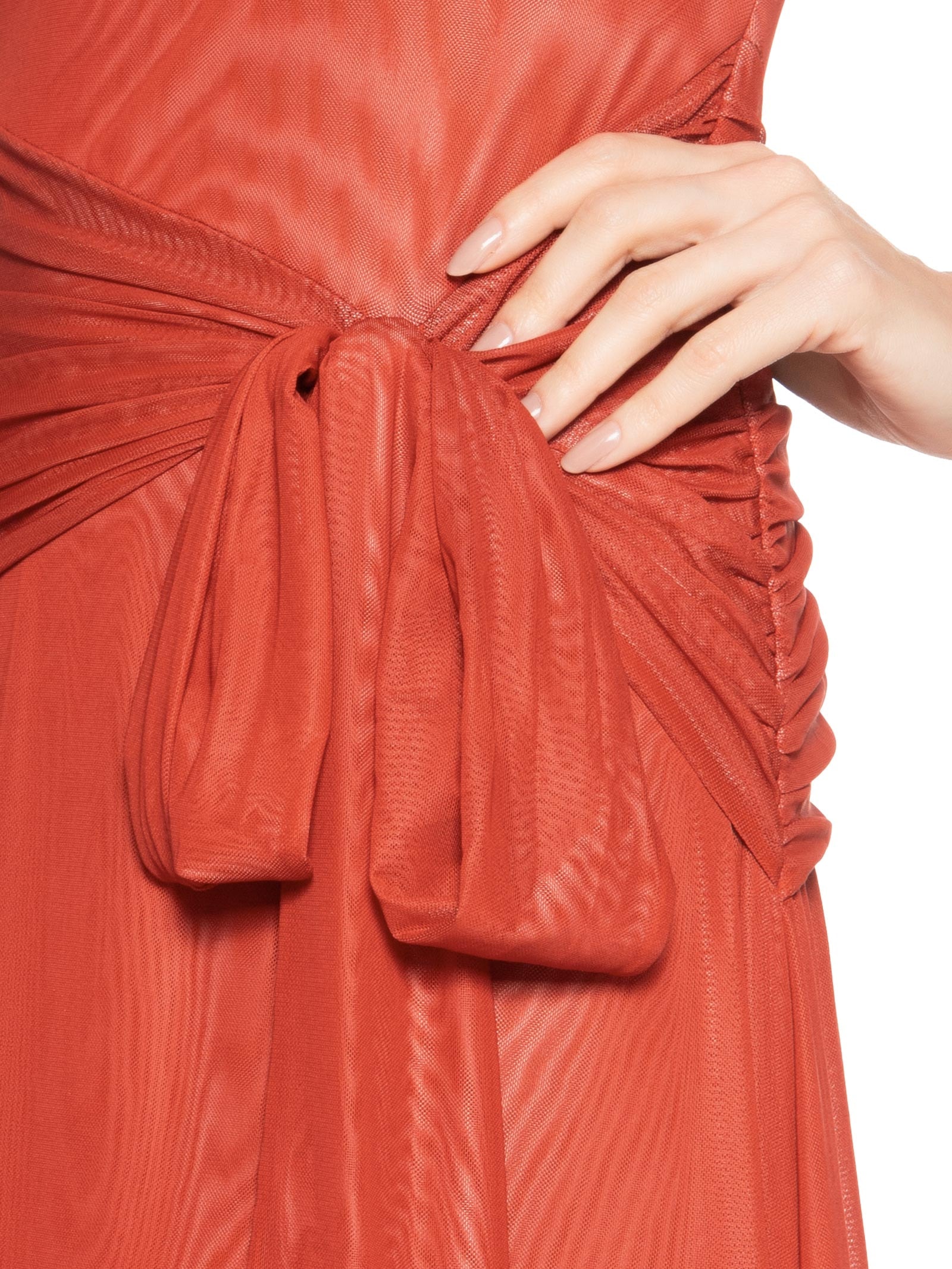 Vestido Longo Amarração Tule Vermelho Farm