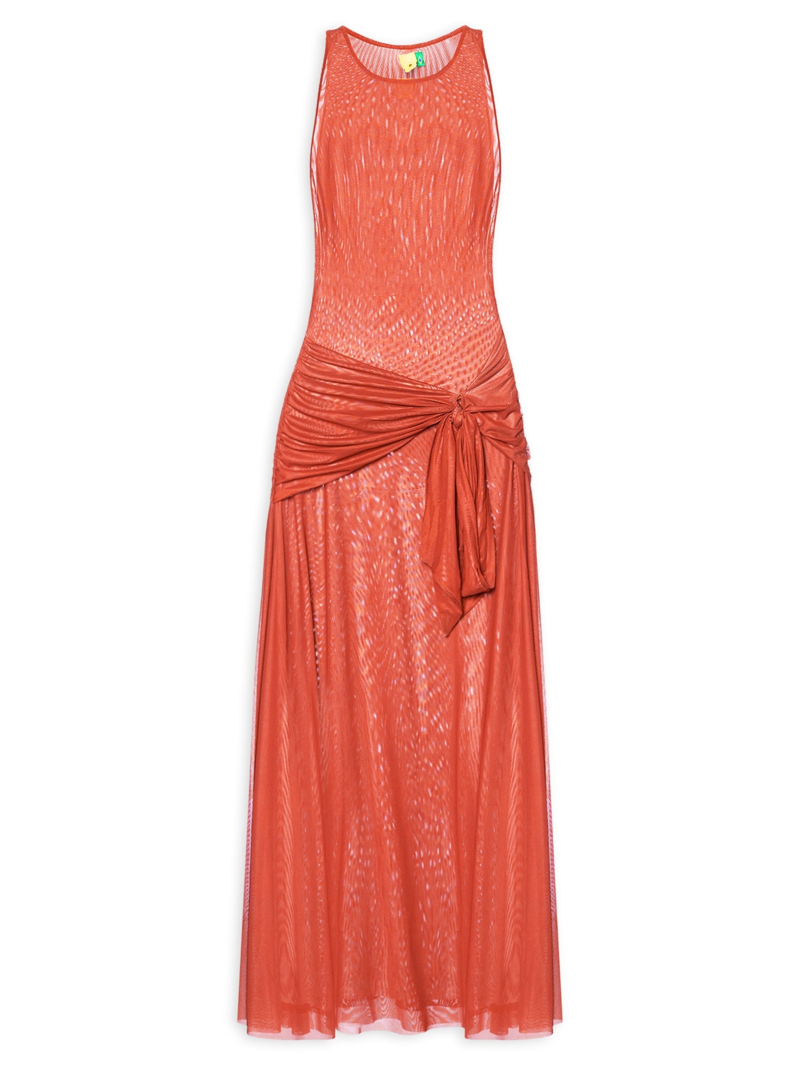 Vestido Longo Amarração Tule Vermelho Farm