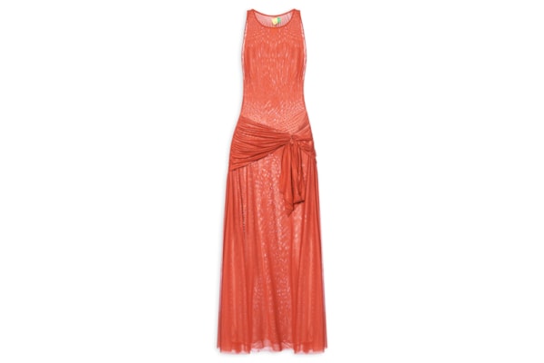 Vestido Longo Amarração Tule - Vermelho