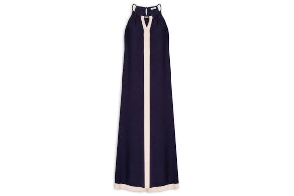 Vestido Longo Amplo Bicolor - Azul