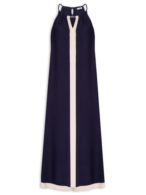 Vestido Longo Amplo Bicolor – Azul