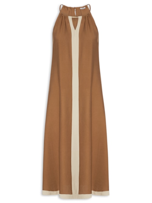 Vestido Longo Amplo Bicolor – Marrom
