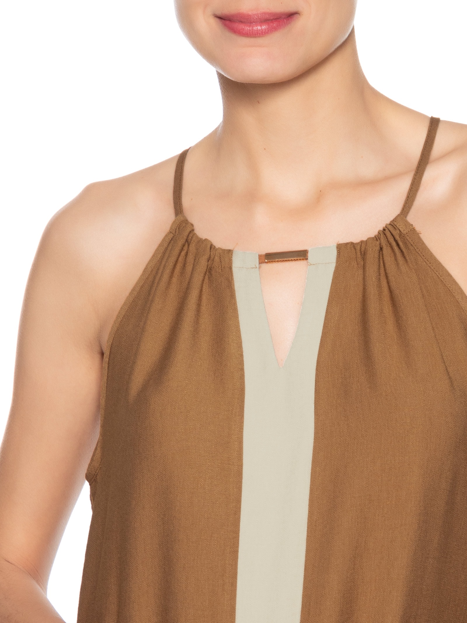 Vestido Longo Amplo Bicolor Marrom Basiq