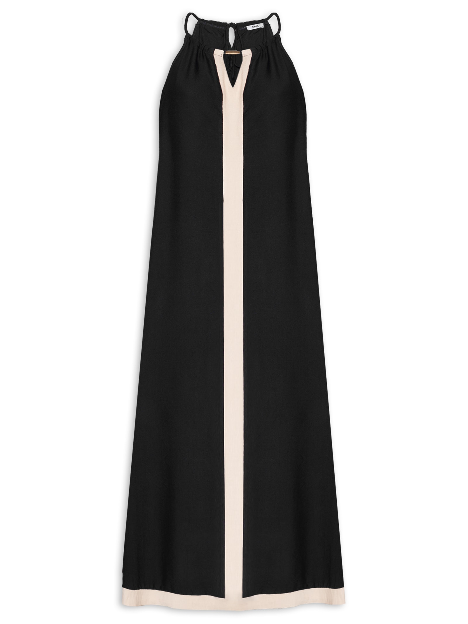 Vestido Longo Amplo Bicolor Preto Basiq