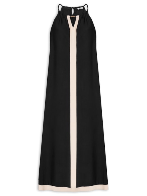 Vestido Longo Amplo Bicolor – Preto