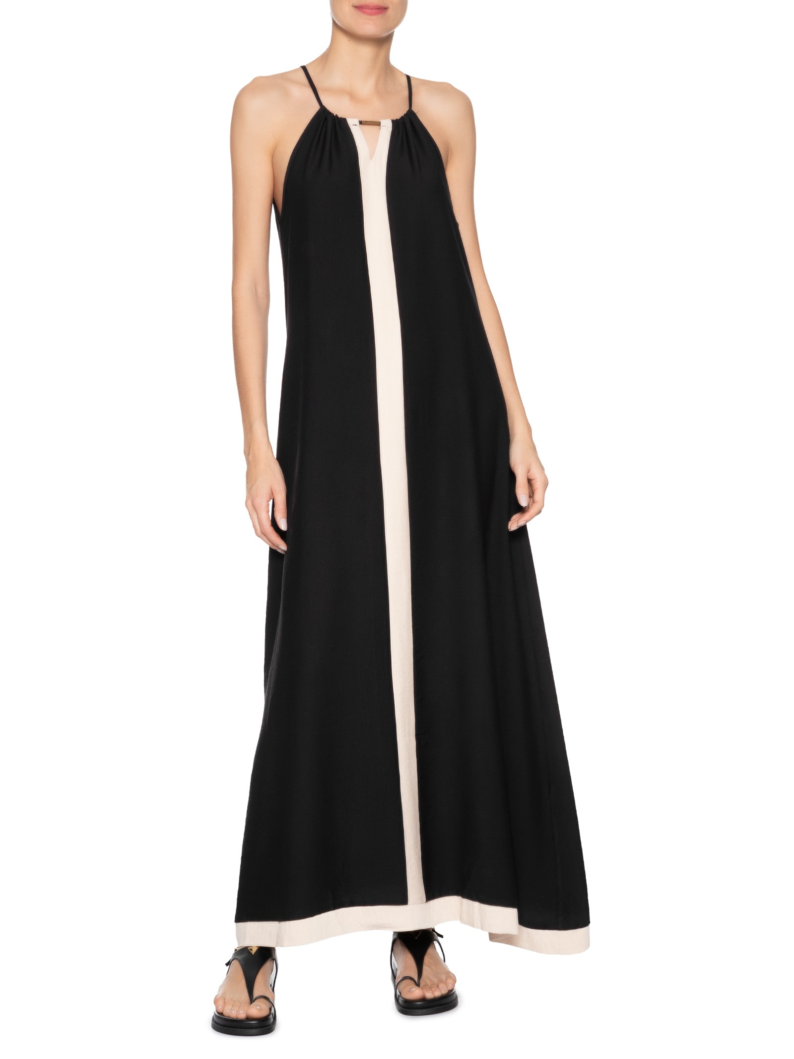 Vestido Longo Amplo Bicolor Preto Basiq