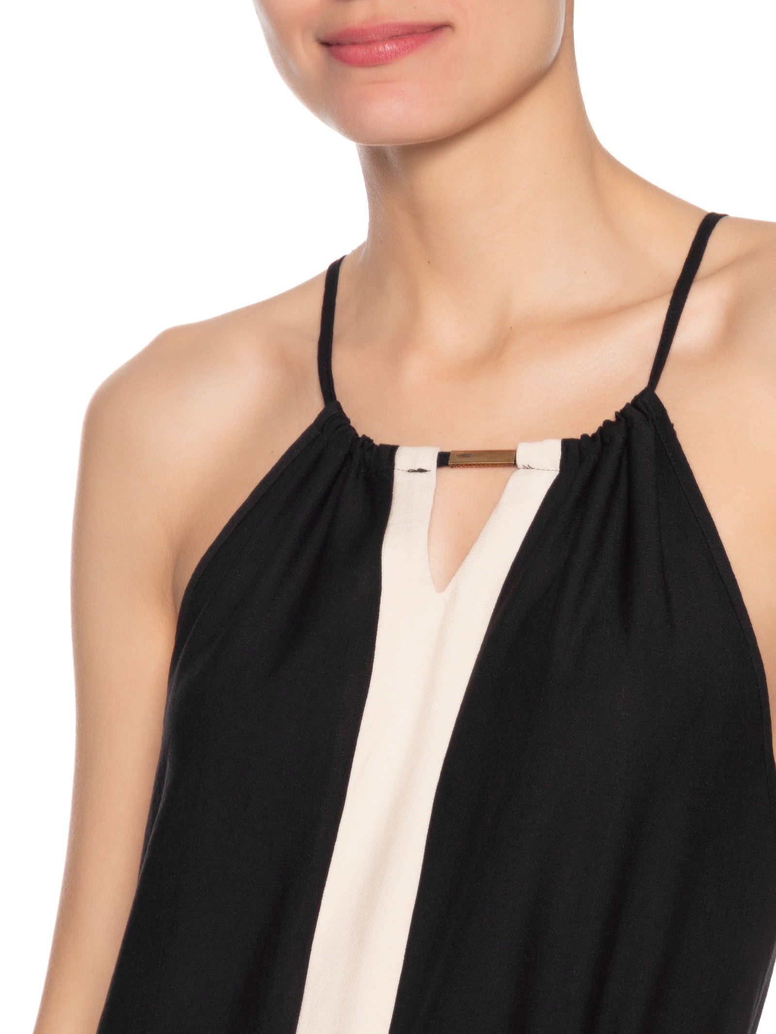 Vestido Longo Amplo Bicolor Preto Basiq