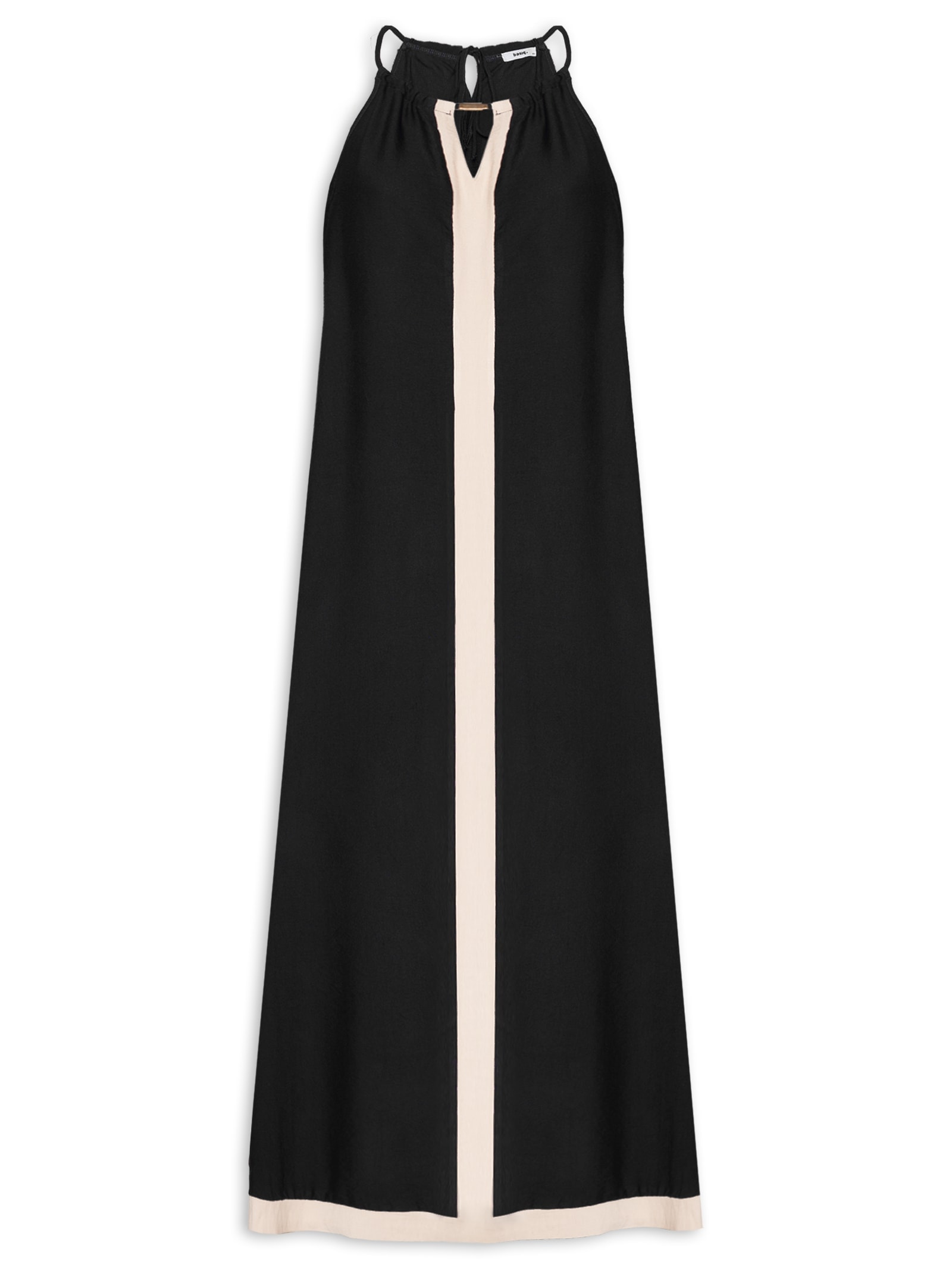 Vestido Longo Amplo Bicolor Preto Basiq