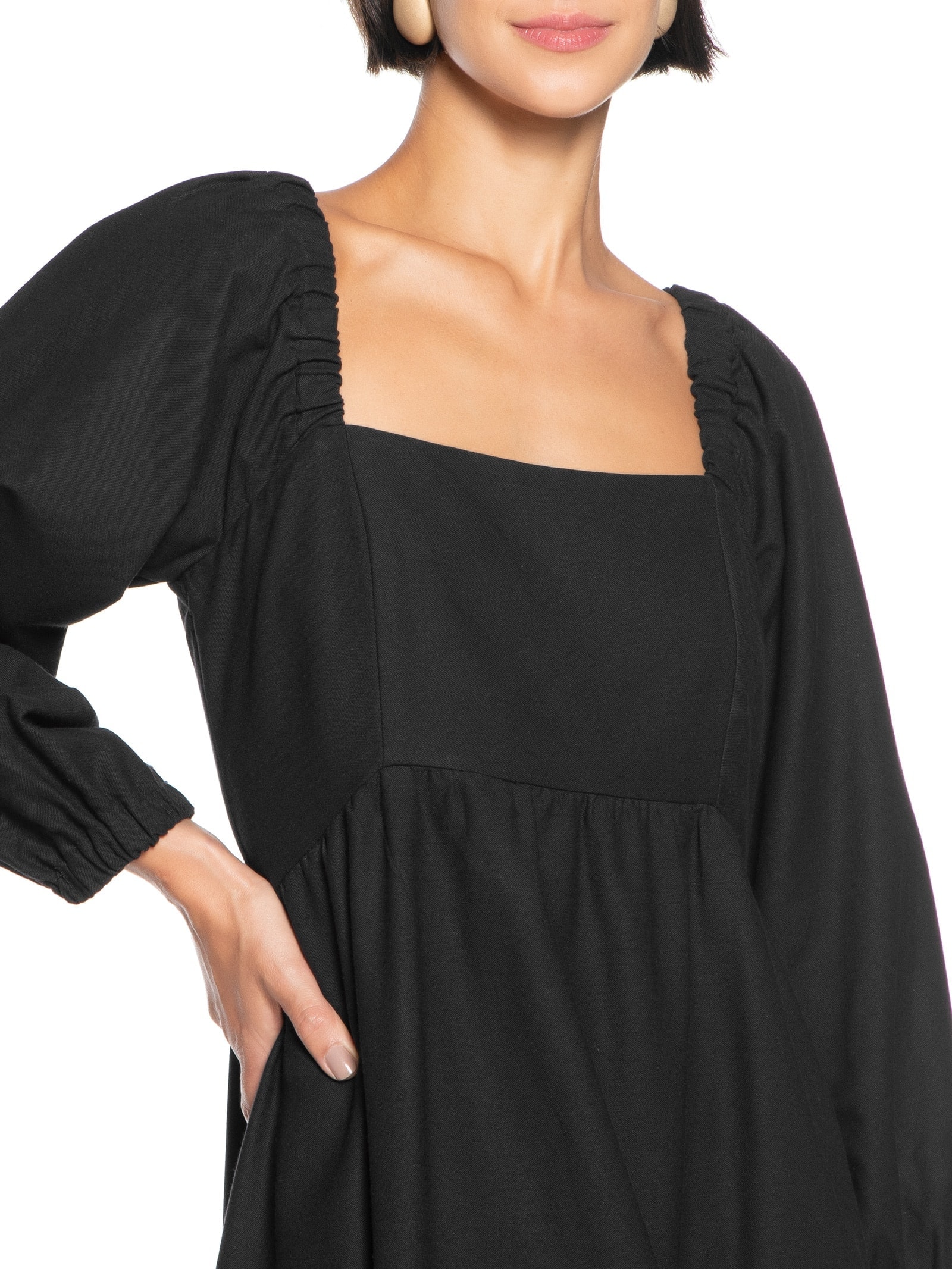 Vestido Longo Amplo Manga Budante Preto Cacay
