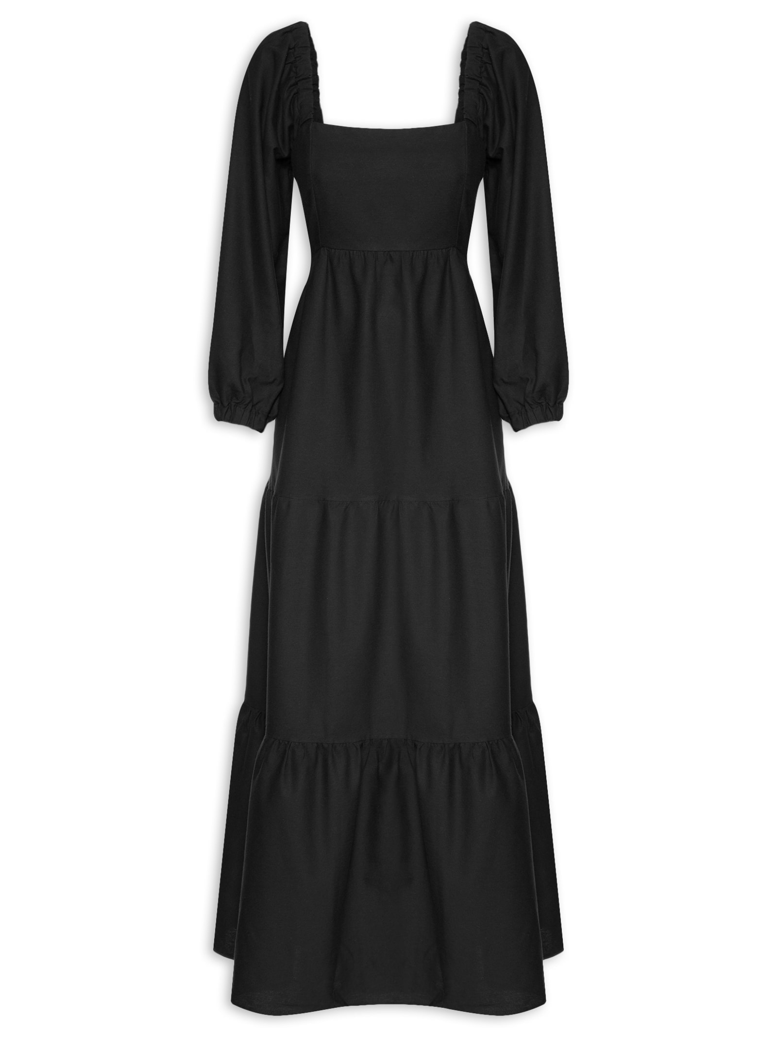Vestido Longo Amplo Manga Budante Preto Cacay