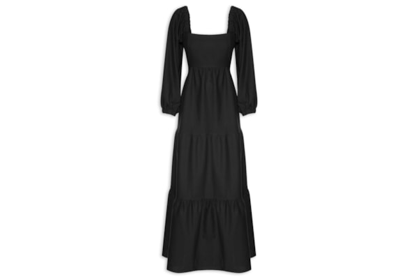 Vestido Longo Amplo Manga Budante - Preto