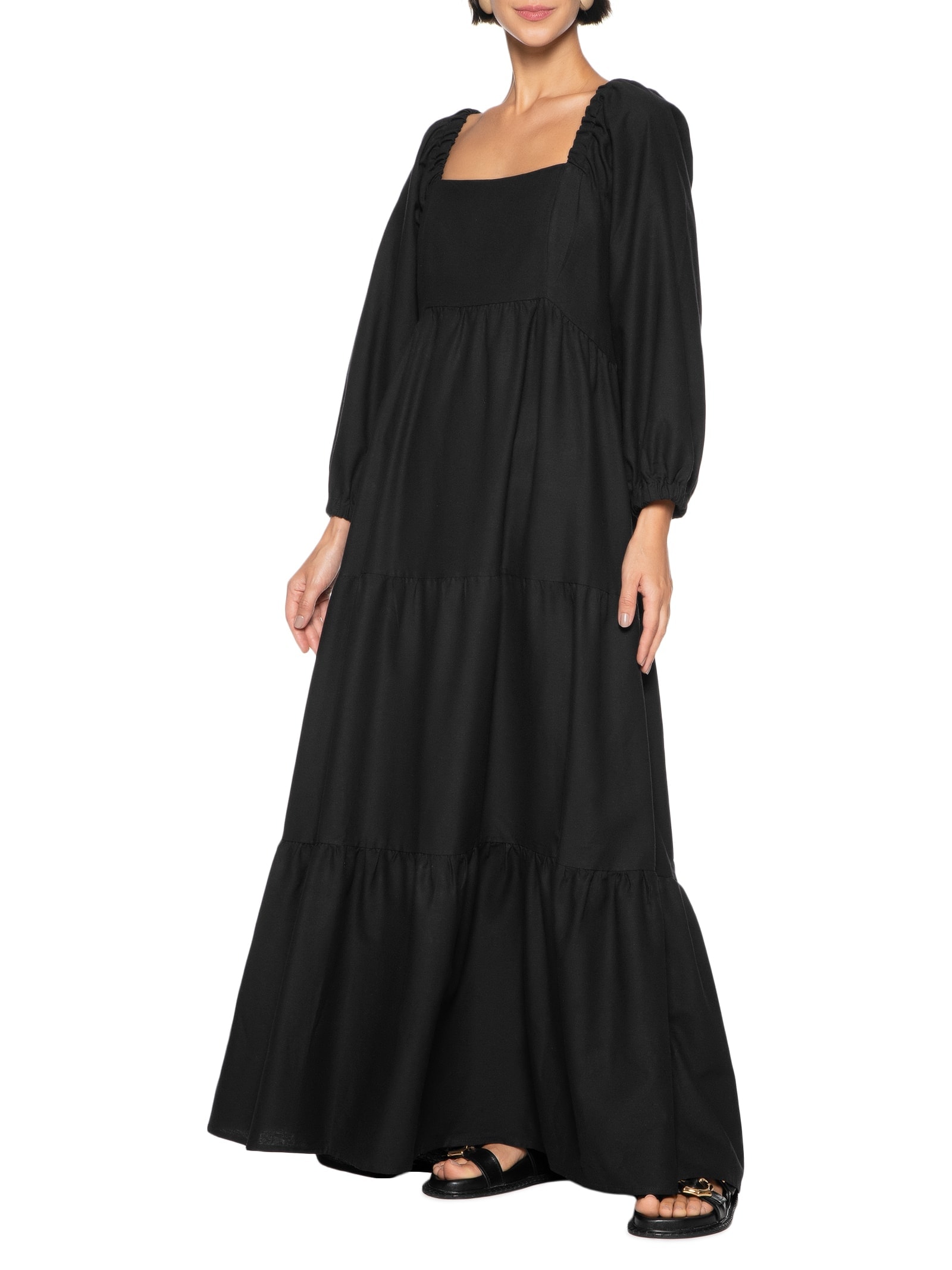Vestido Longo Amplo Manga Budante Preto Cacay