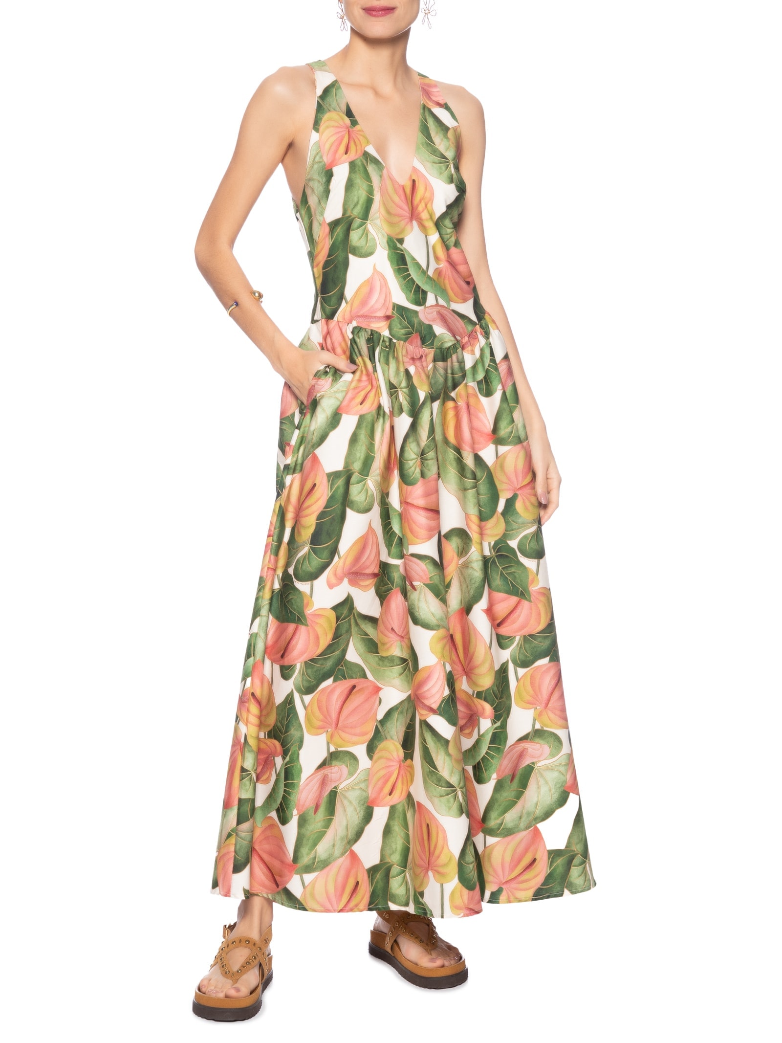 Vestido Longo Anturio Corrido Verde Farm