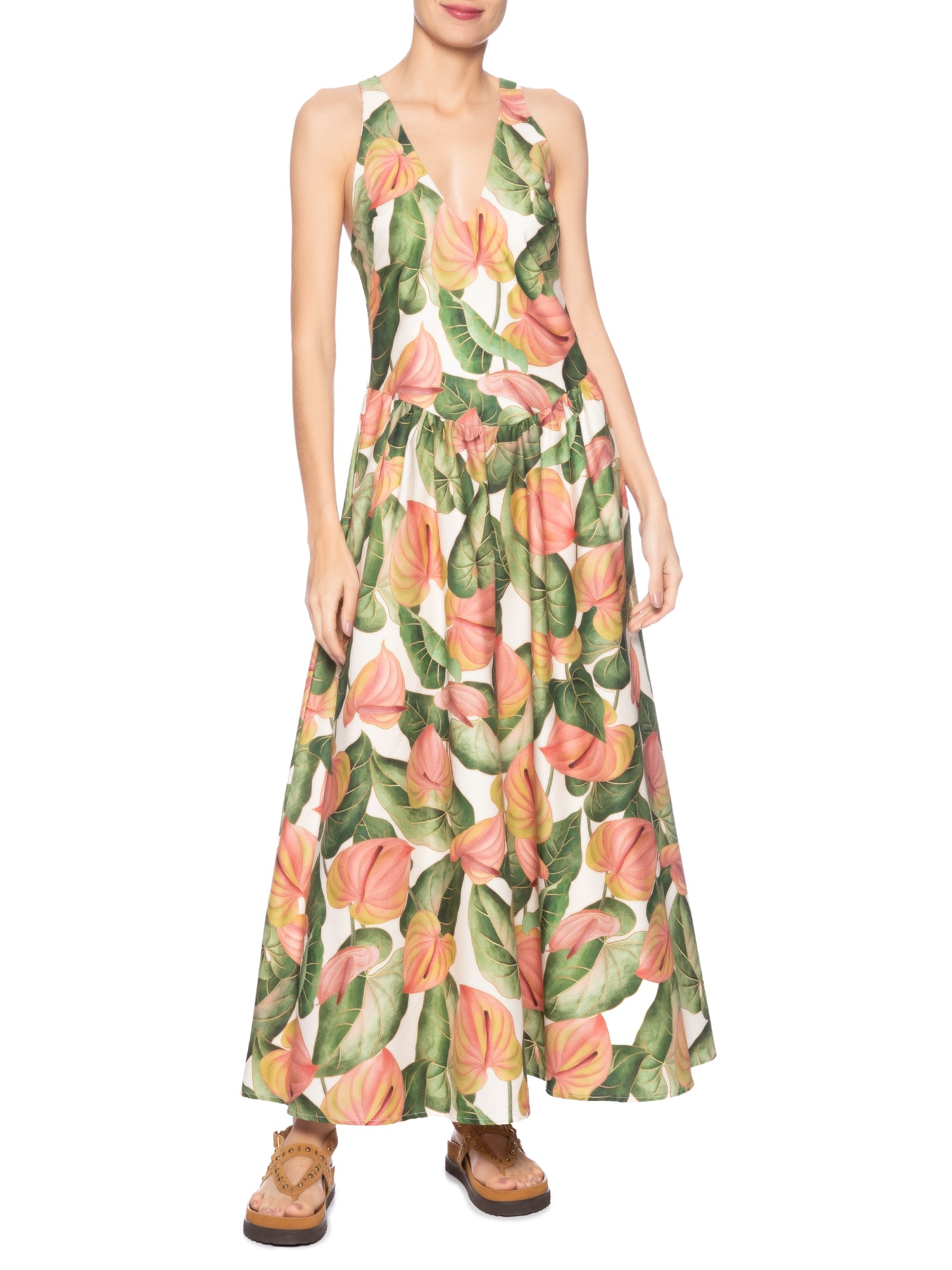 Vestido Longo Anturio Corrido Verde Farm