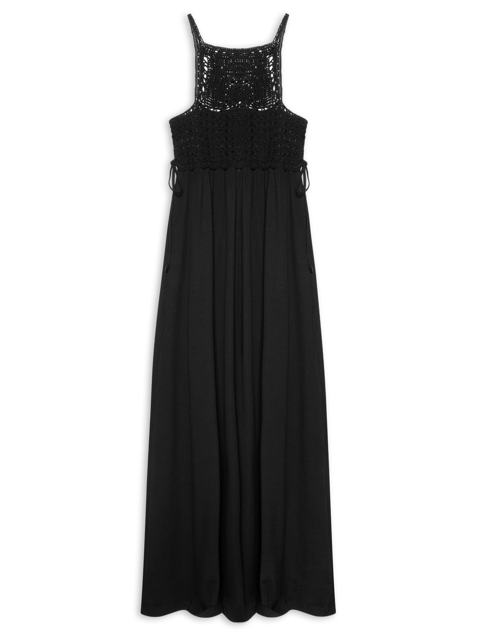 Vestido Longo Aplicação Crochê Preto Animale