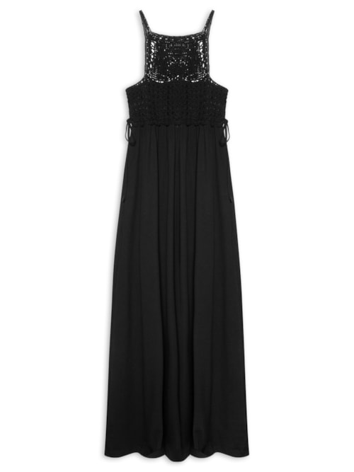 Vestido Longo Aplicação Crochê – Preto