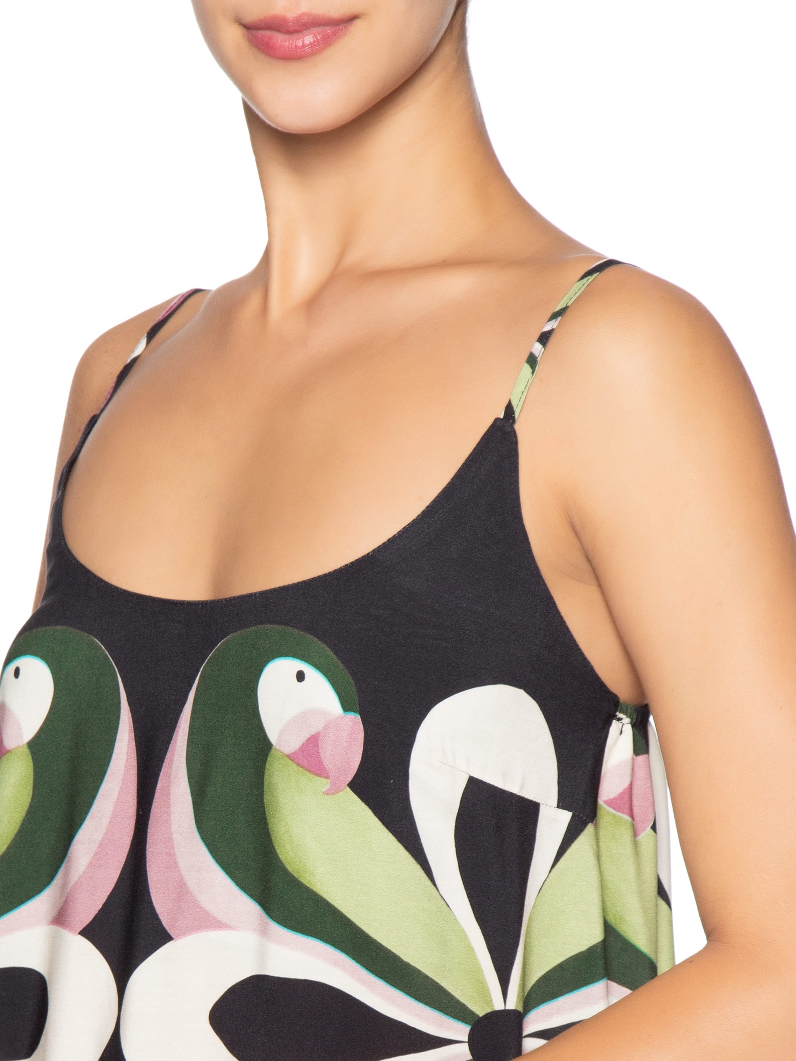 Vestido Longo Arara de Flor Preto Farm