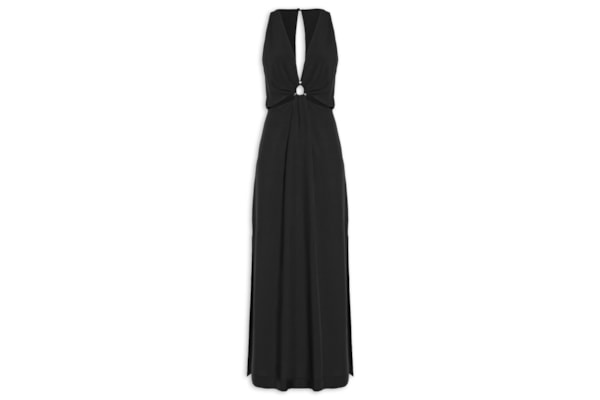 Vestido Longo Argola Decote Frente - Preto