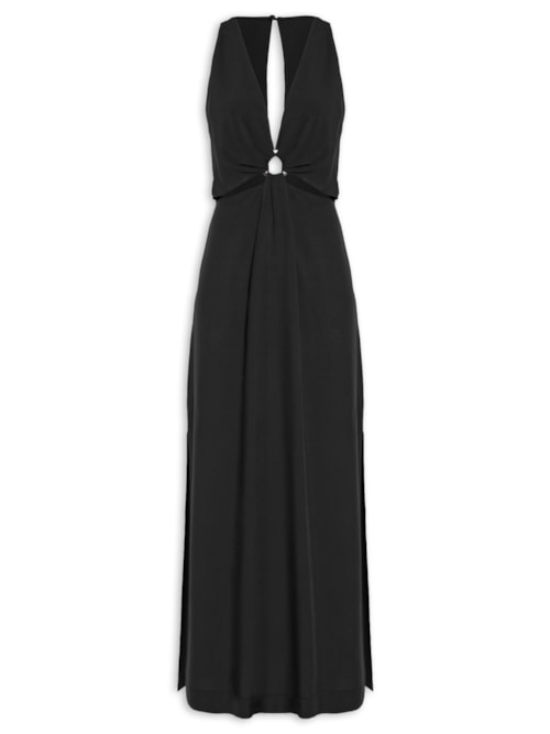 Vestido Longo Argola Decote Frente – Preto
