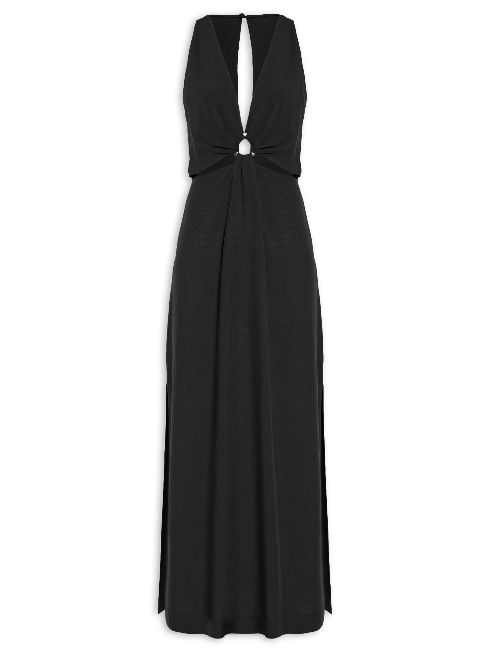 Vestido Longo Argola Decote Frente Preto Dress To
