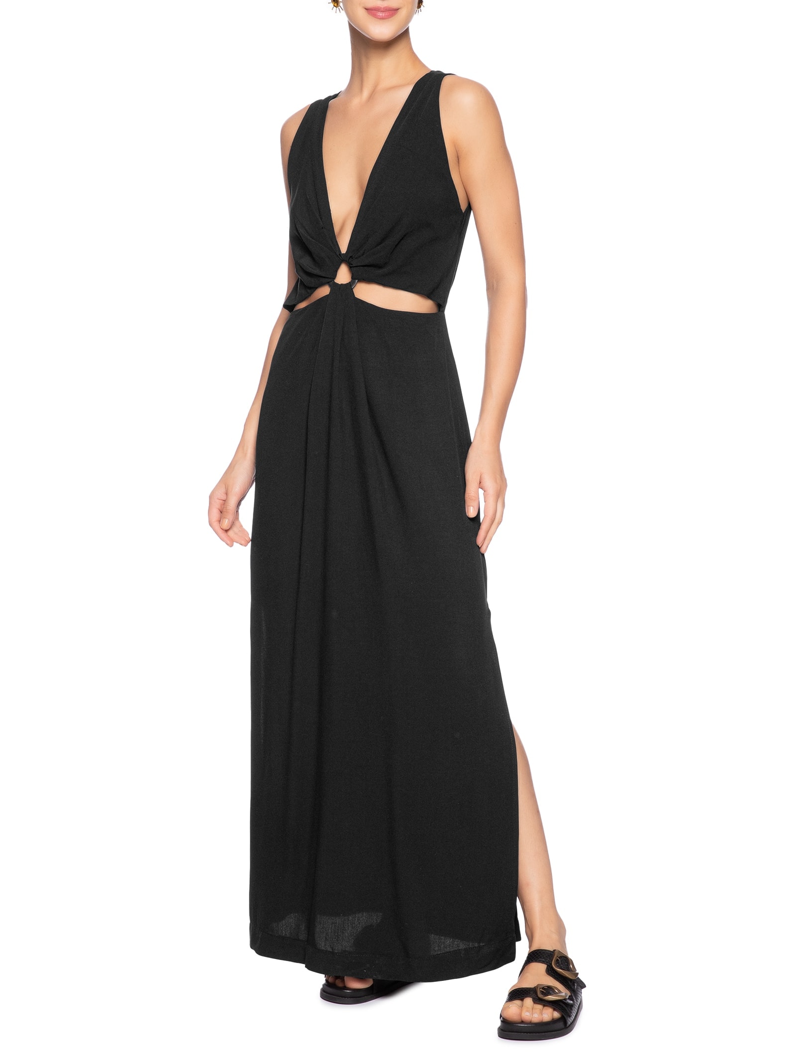 Vestido Longo Argola Decote Frente Preto Dress To