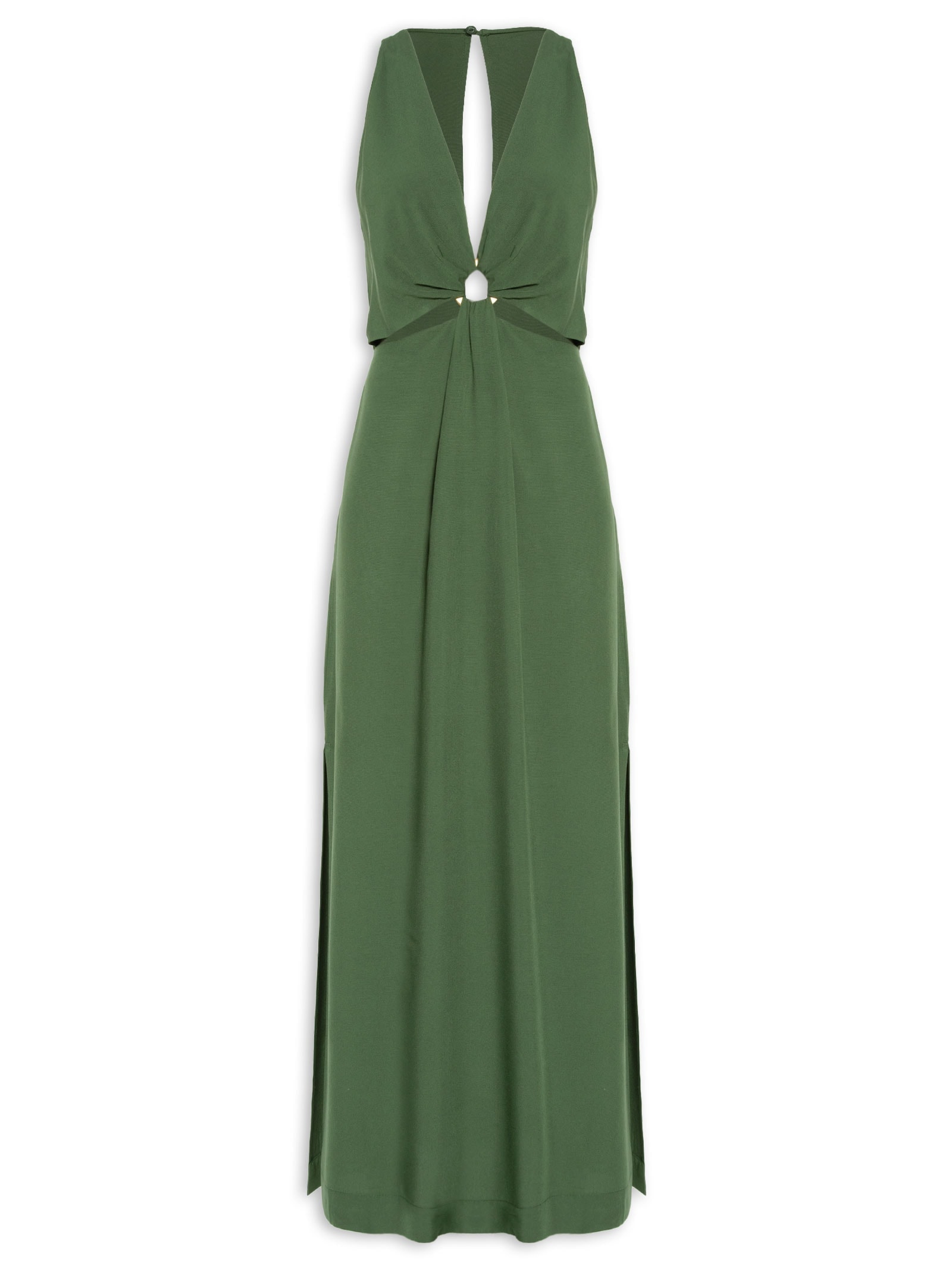 Vestido Longo Argola Decote Frente Verde Dress To
