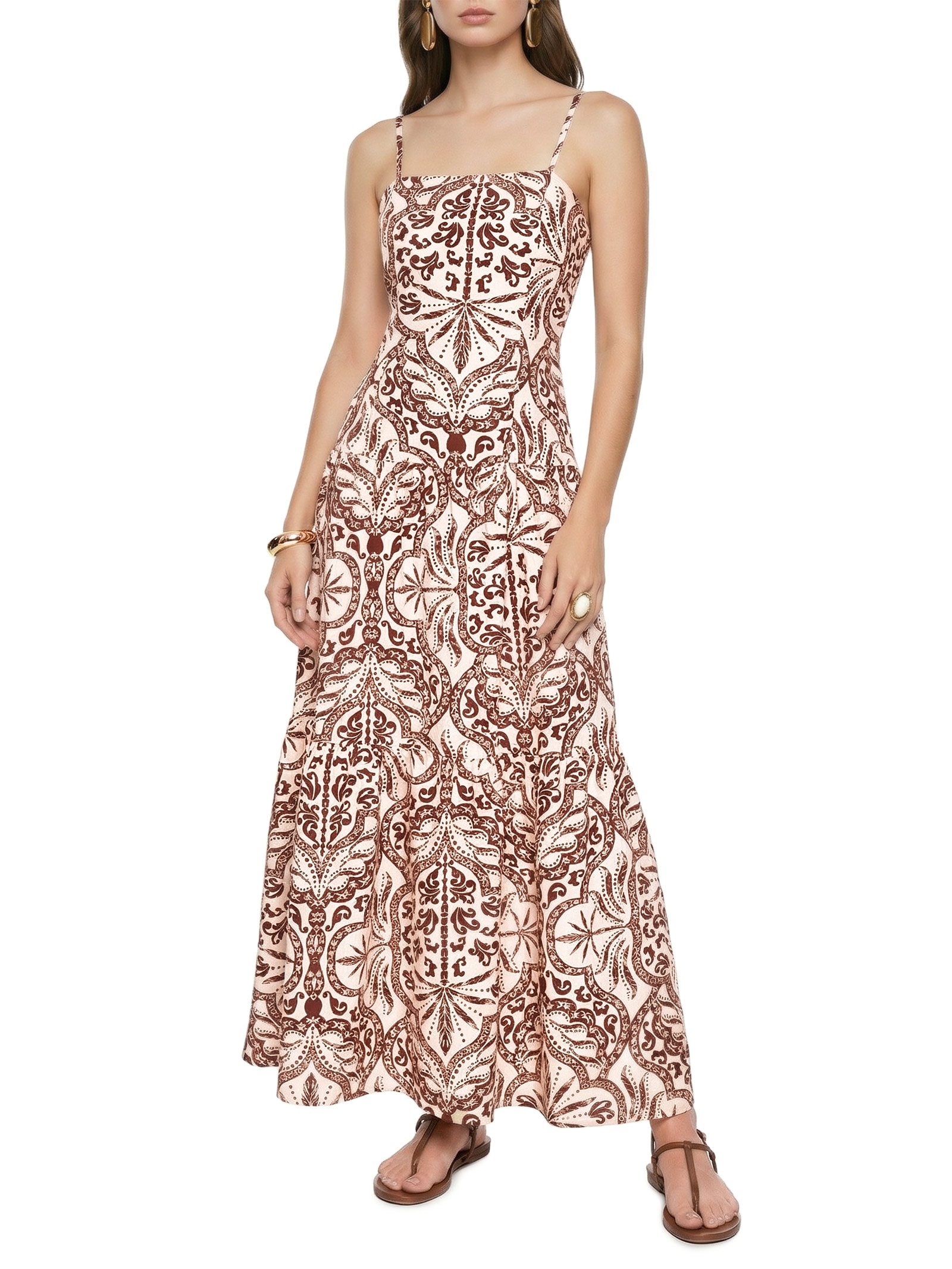 Vestido Longo Babados Marrom Cacay