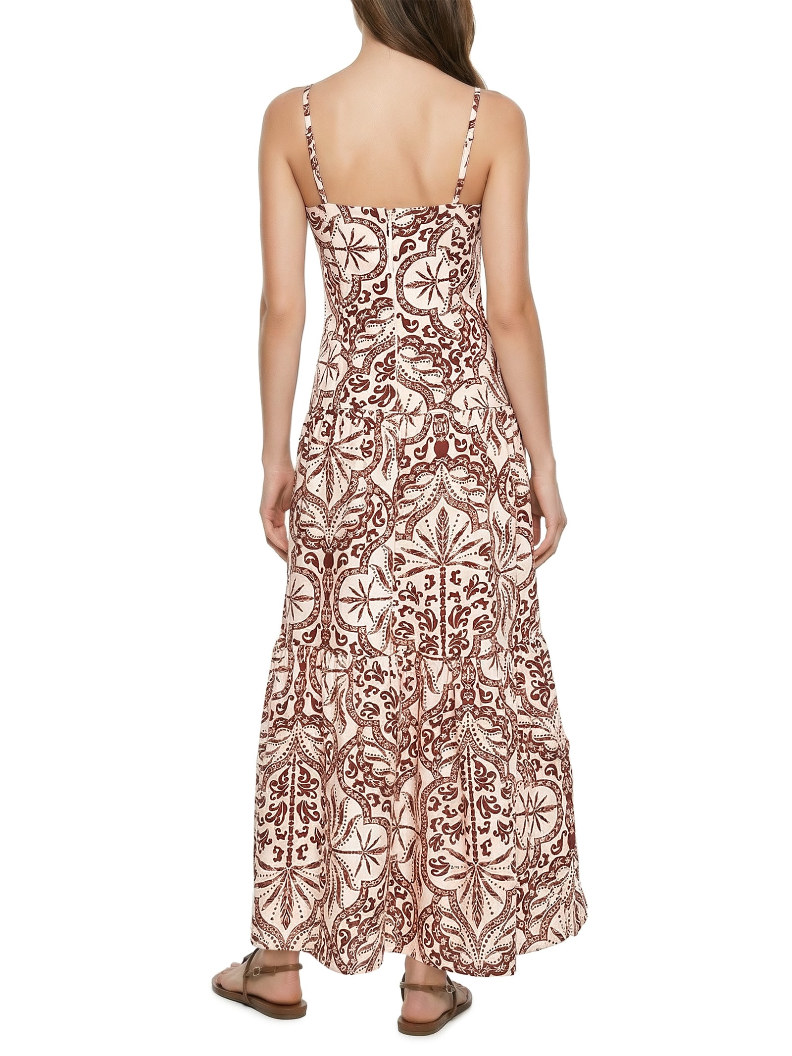 Vestido Longo Babados Marrom Cacay