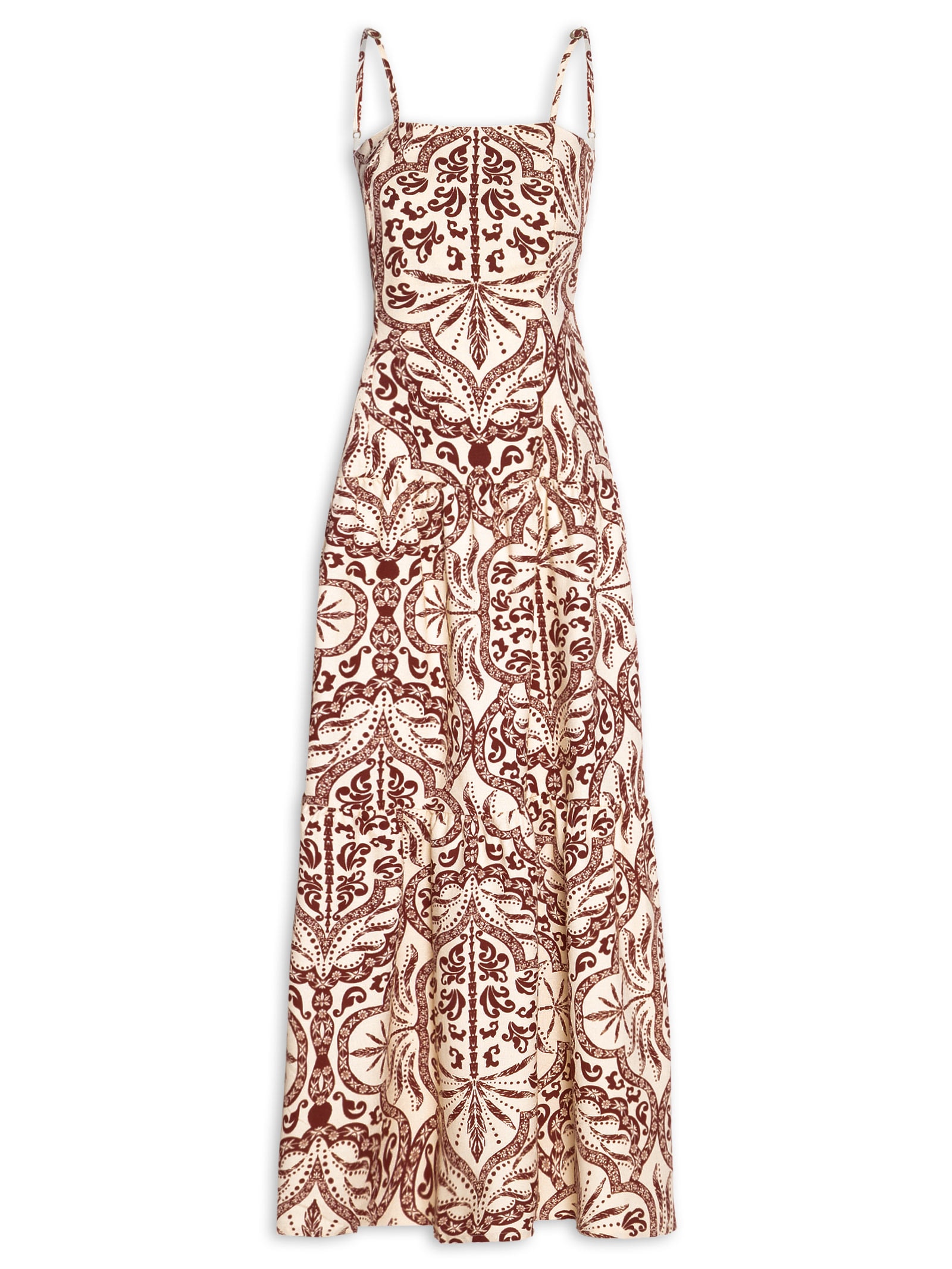 Vestido Longo Babados Marrom Cacay