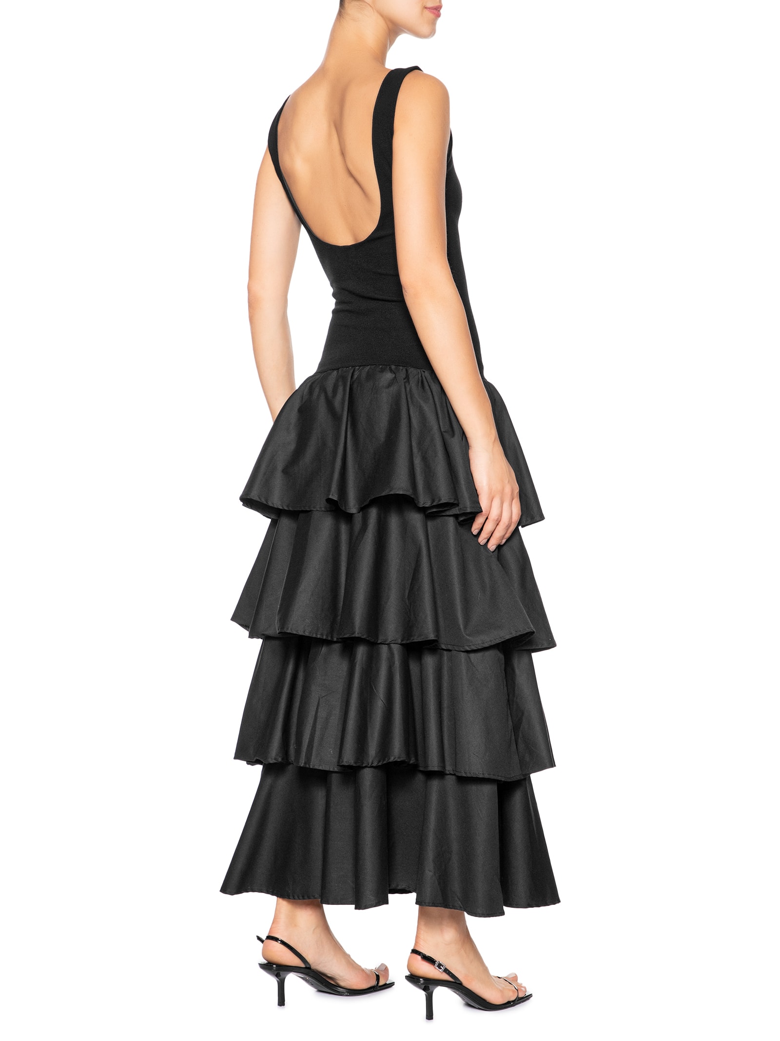 Vestido Longo Babados Preto Farm