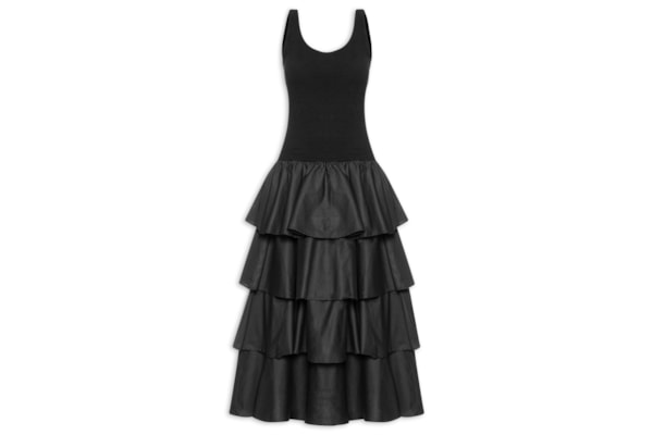 Vestido Longo Babados - Preto