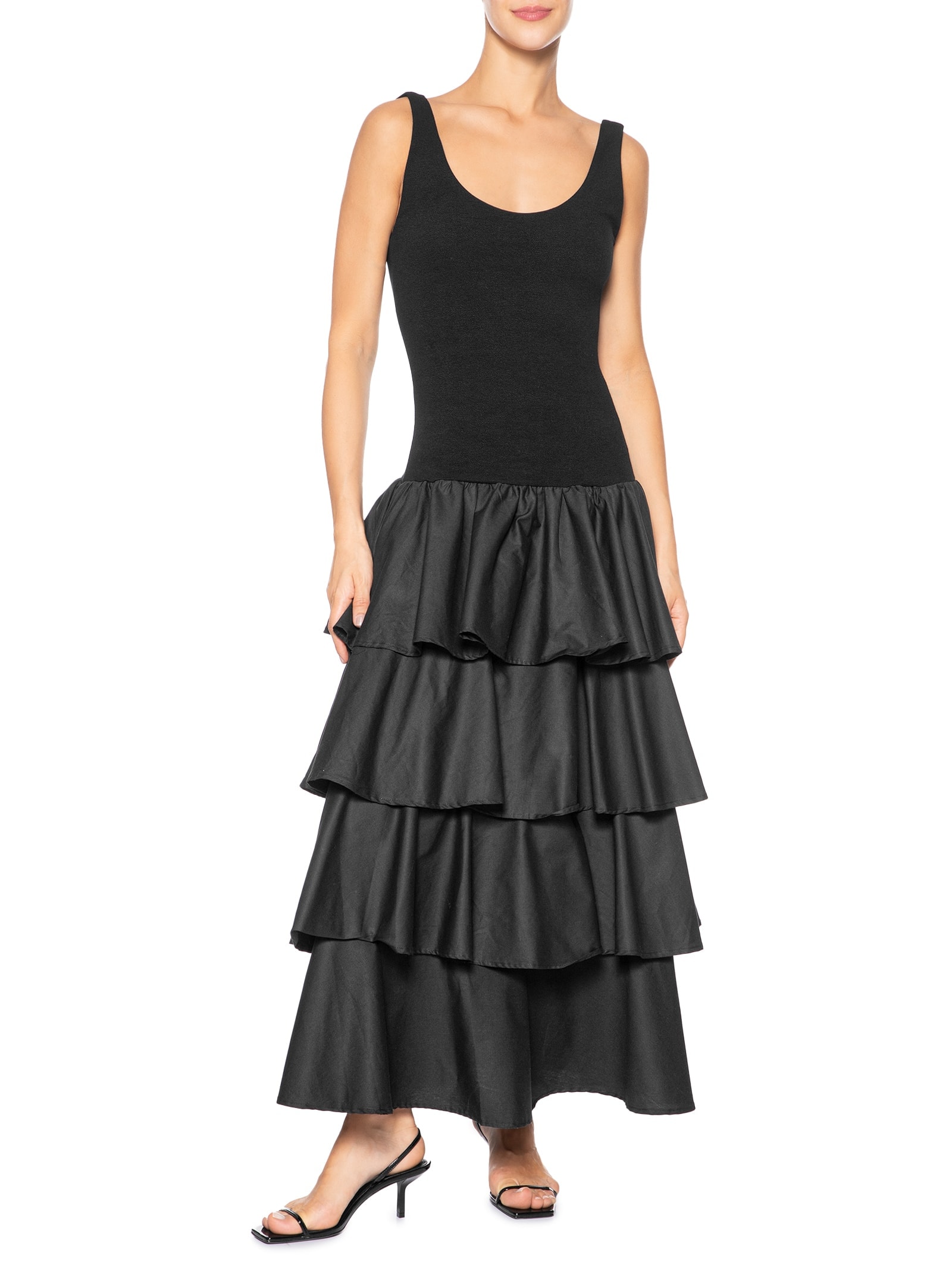 Vestido Longo Babados Preto Farm