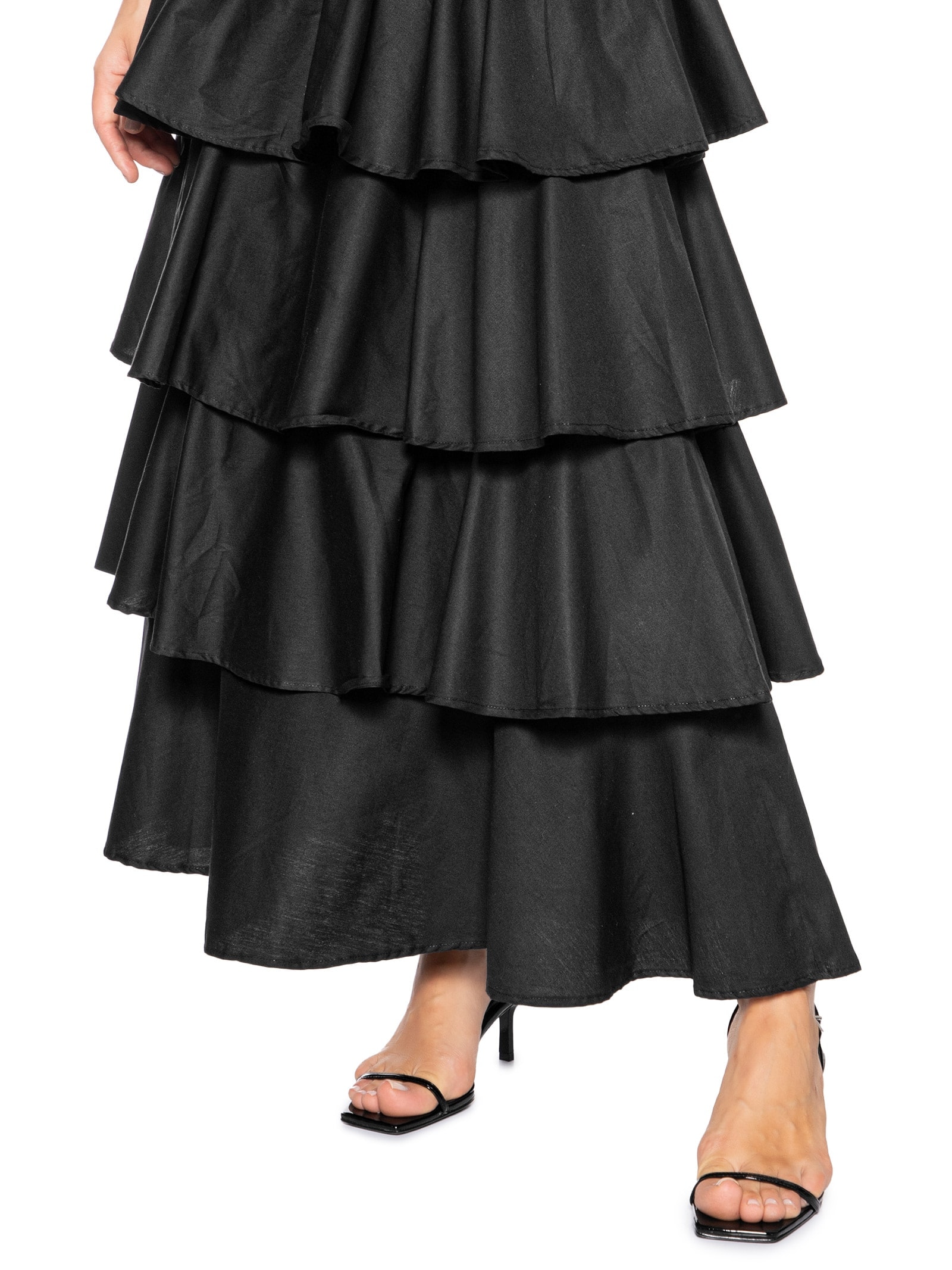 Vestido Longo Babados Preto Farm