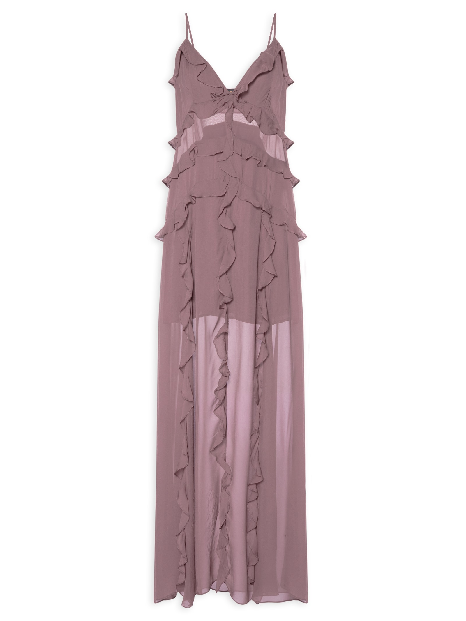 Vestido Longo Babados Taupe Rosa Animale