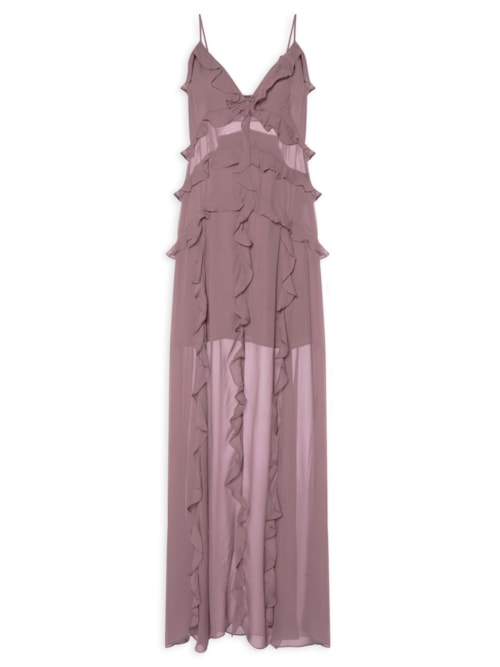Vestido Longo Babados Taupe - Rosa