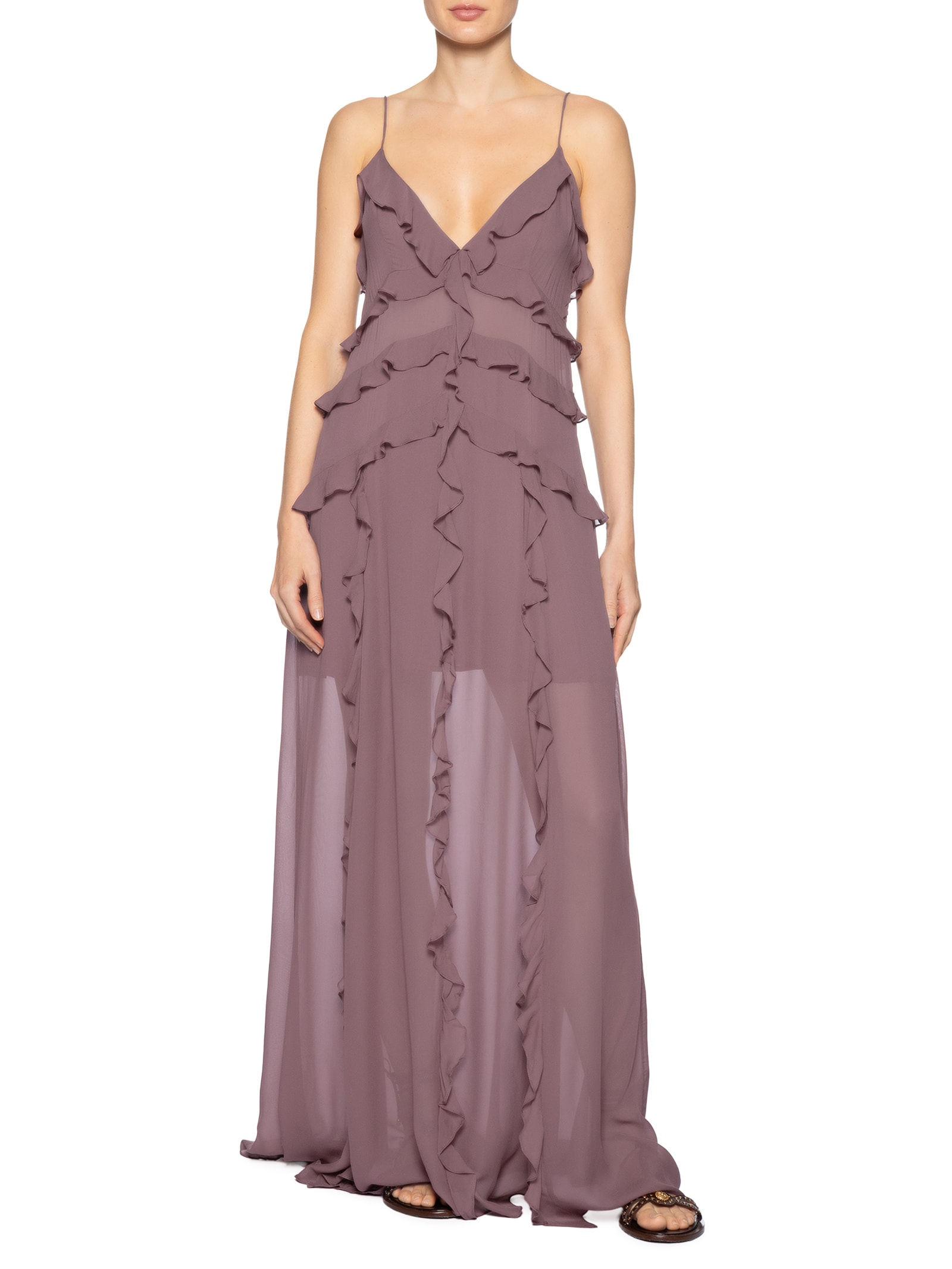 Vestido Longo Babados Taupe Rosa Animale