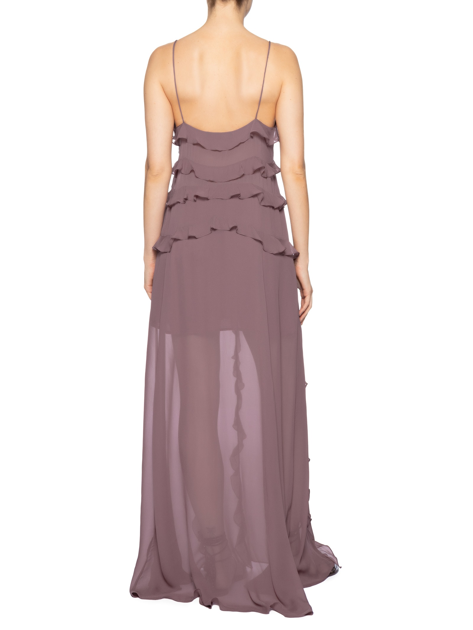 Vestido Longo Babados Taupe Rosa Animale