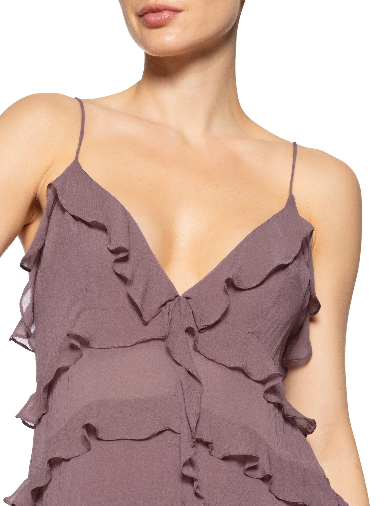 Vestido Longo Babados Taupe Rosa Animale