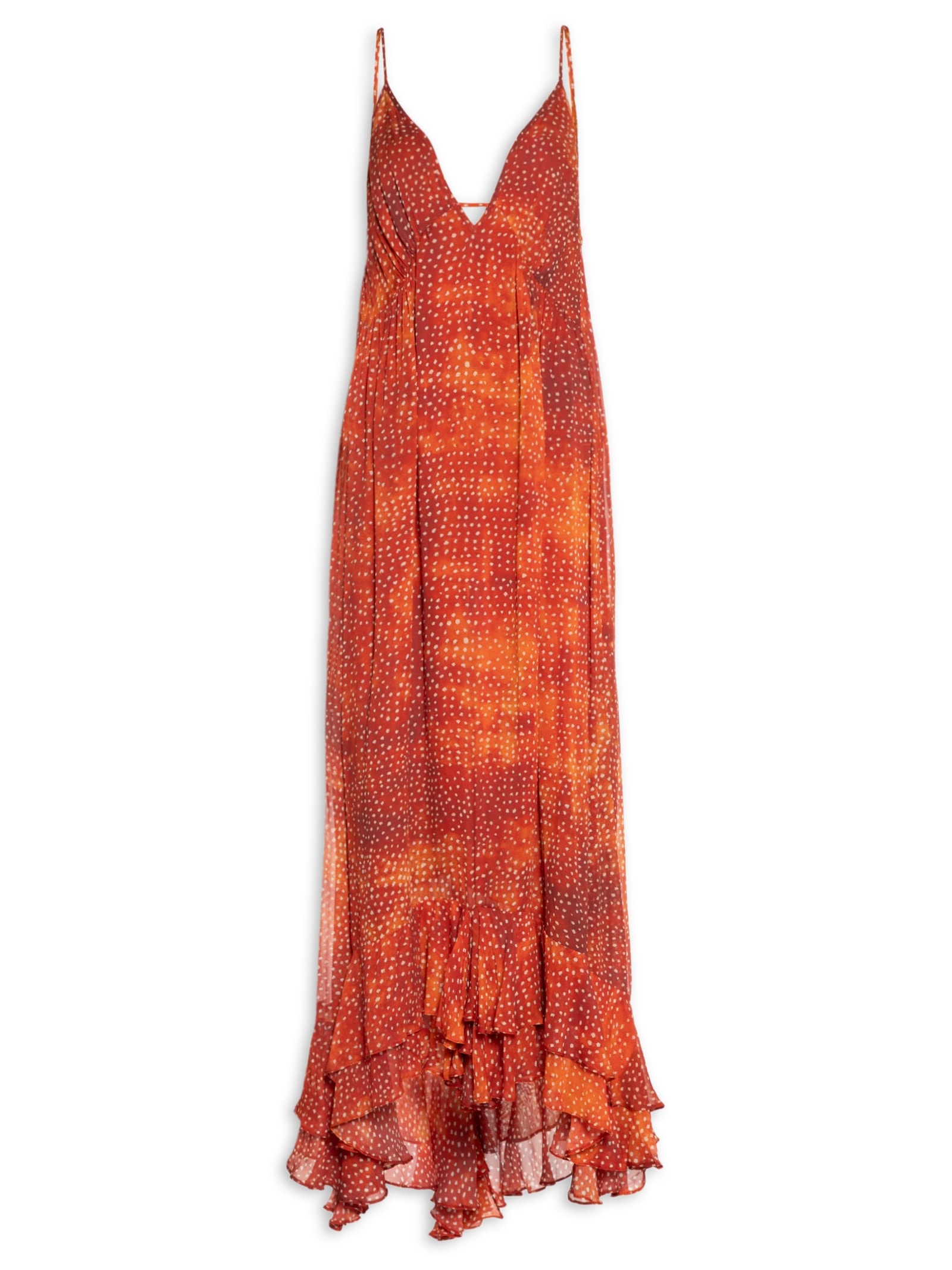 Vestido Longo Barra Babado Laranja Animale