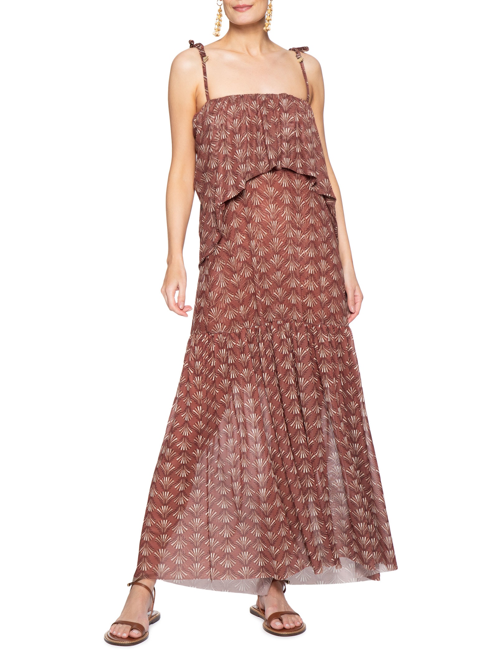 Vestido Longo Bata Estampa Conchário Vermelho Dress To