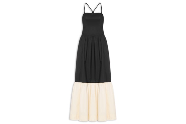Vestido Longo Bicolor - Preto
