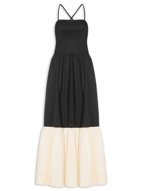 Vestido Longo Bicolor – Preto