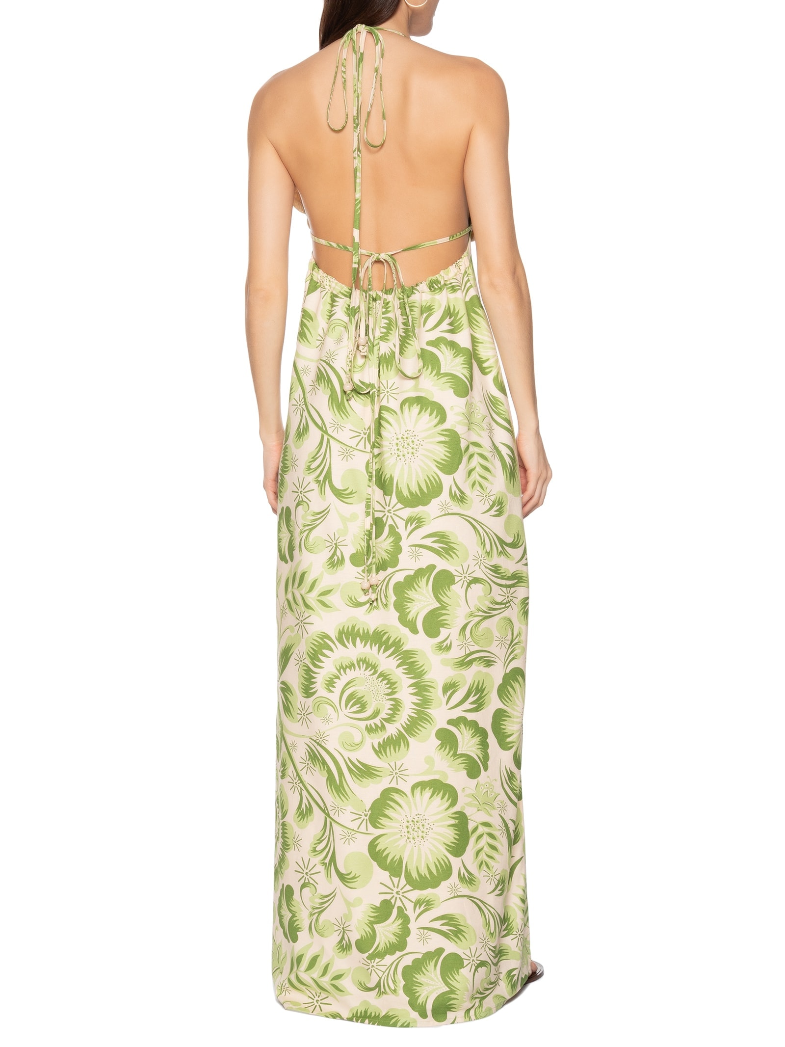 Vestido Longo Bojo Flor Corda Verde Cacay