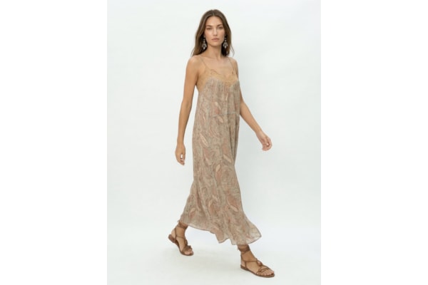 Vestido Longo Bordado Estampa Folk - Rosa