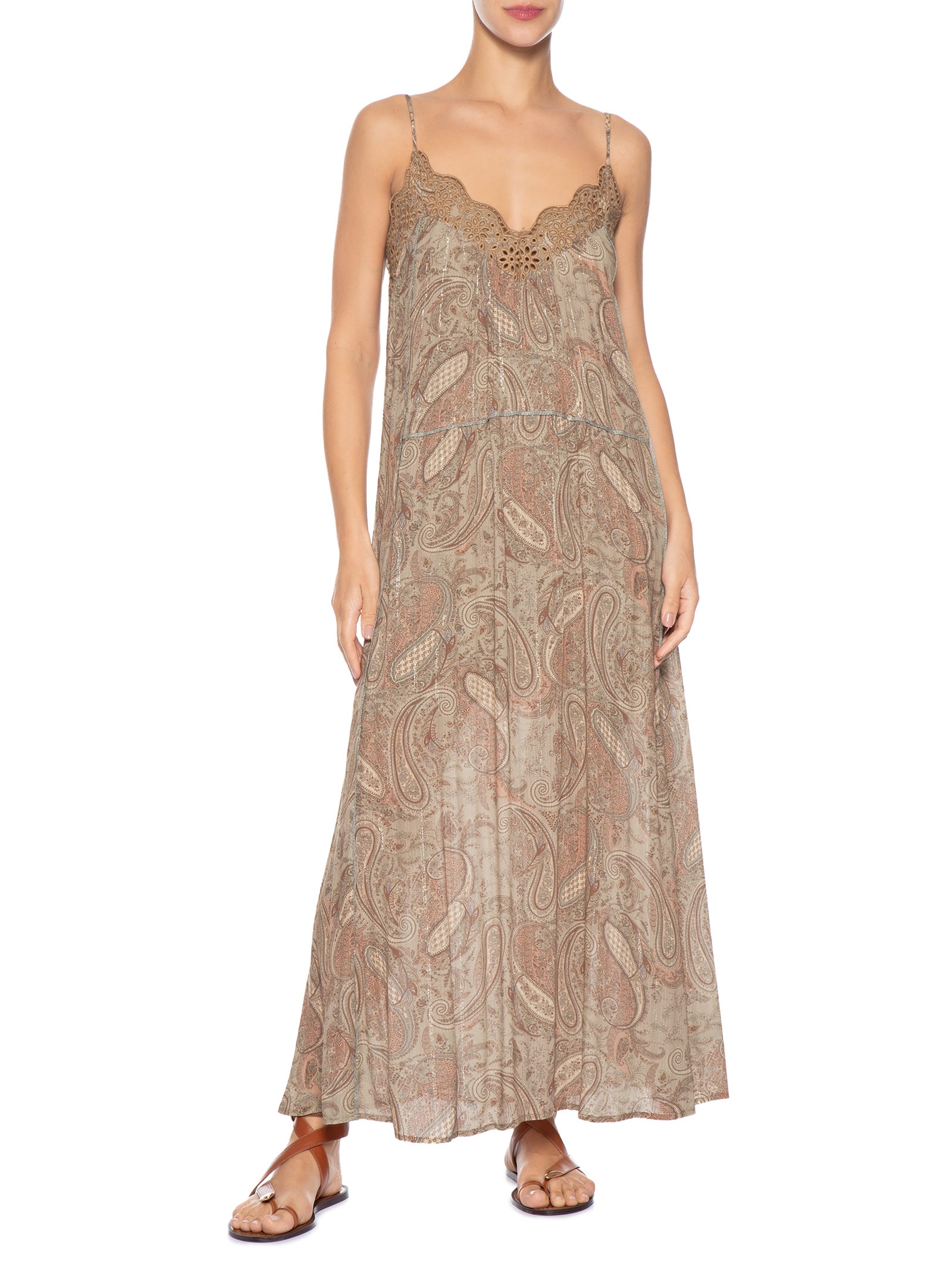 Vestido Longo Bordado Estampa Folk Rosa Maria Filó