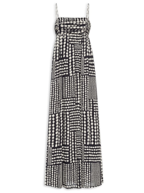 Vestido Longo Busto Franzido Corrente PB - Preto