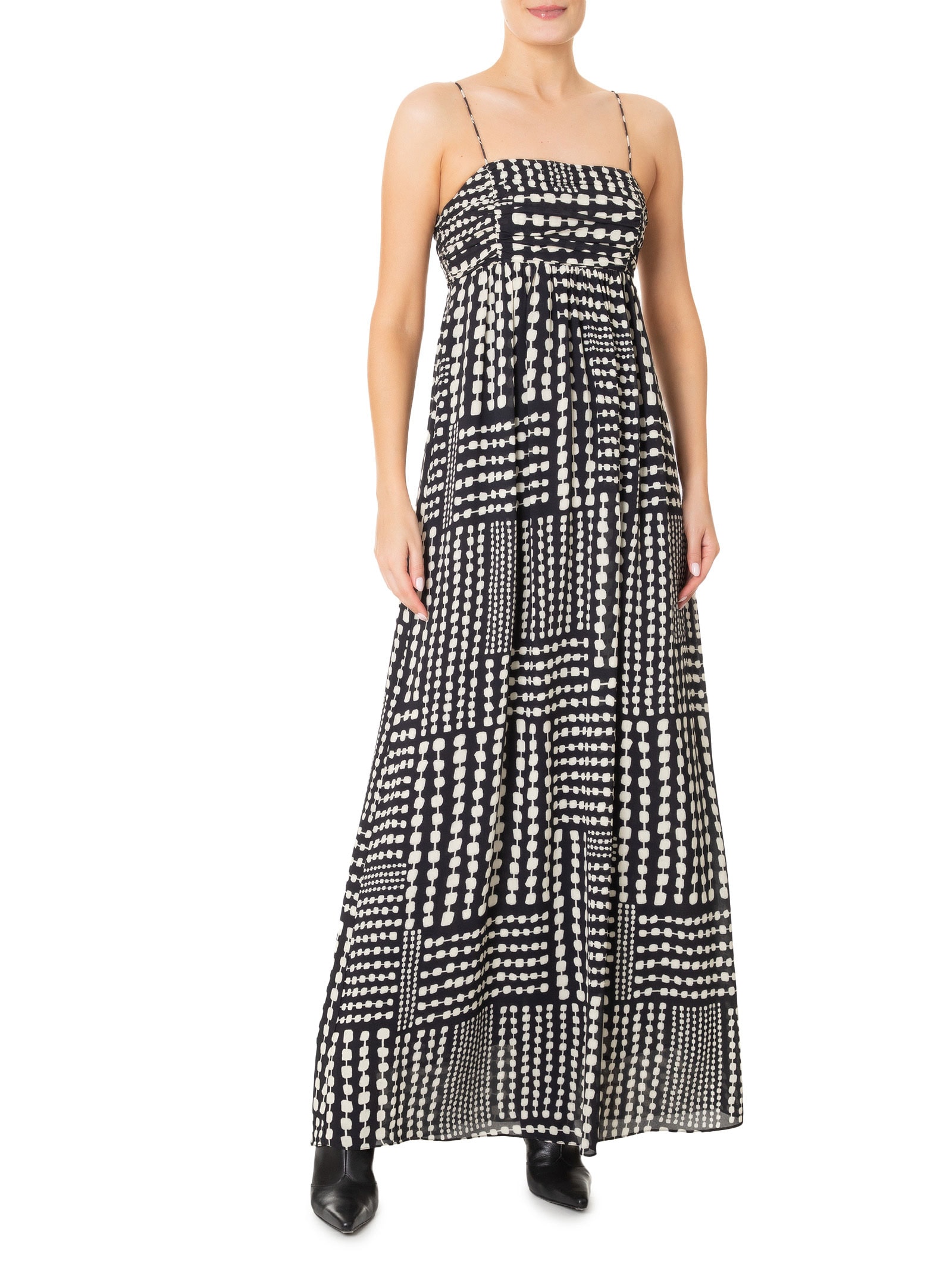 Vestido Longo Busto Franzido Corrente PB Preto Animale