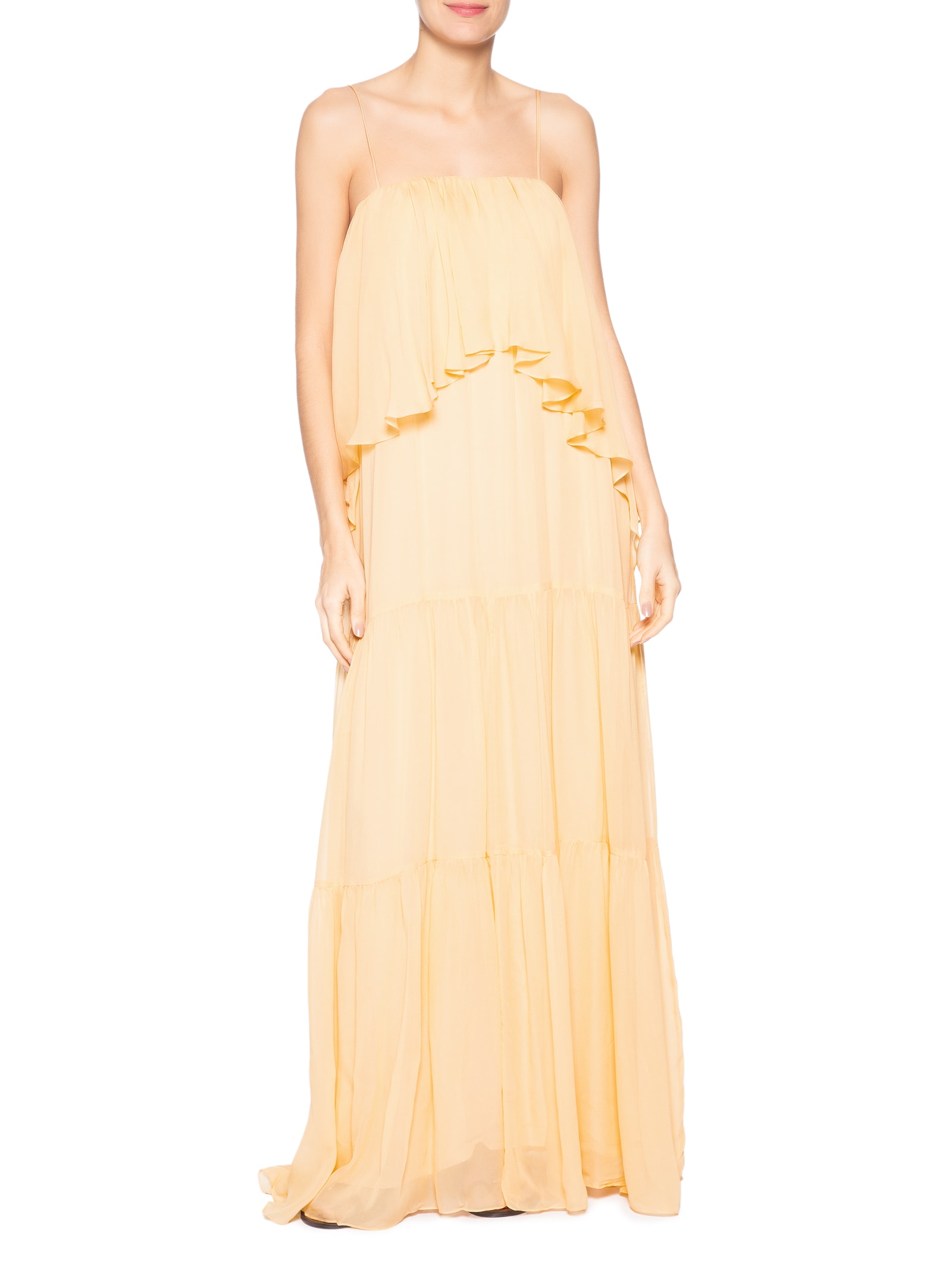 Vestido Longo Camada Apricot Amarelo Animale